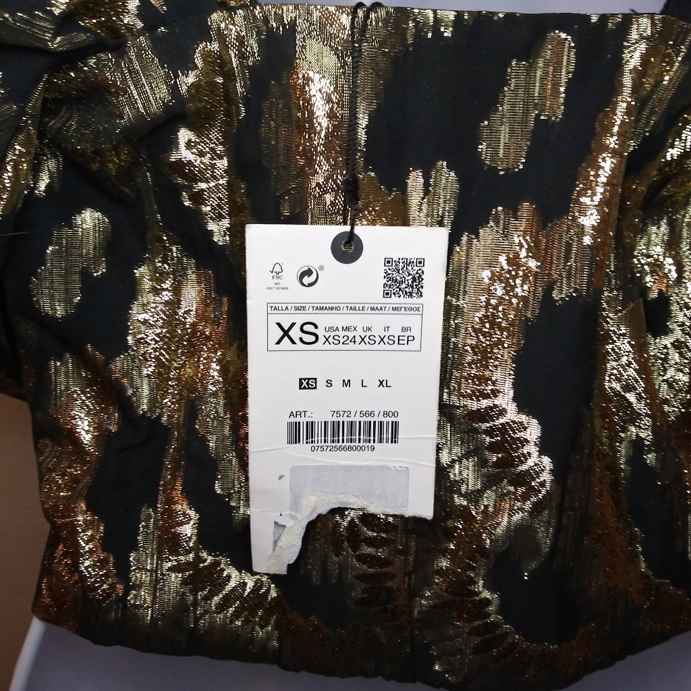 Zara Black & Gold Lame´ Puffed Sleeve Special Occasion Cropped Top - Picture 10 of 15